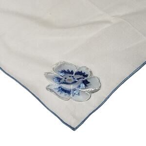 VINTAGE HANKIE BLUE PETUNIA FLOWER HANDMADE POCKET SCARF BRIDAL WEDDING